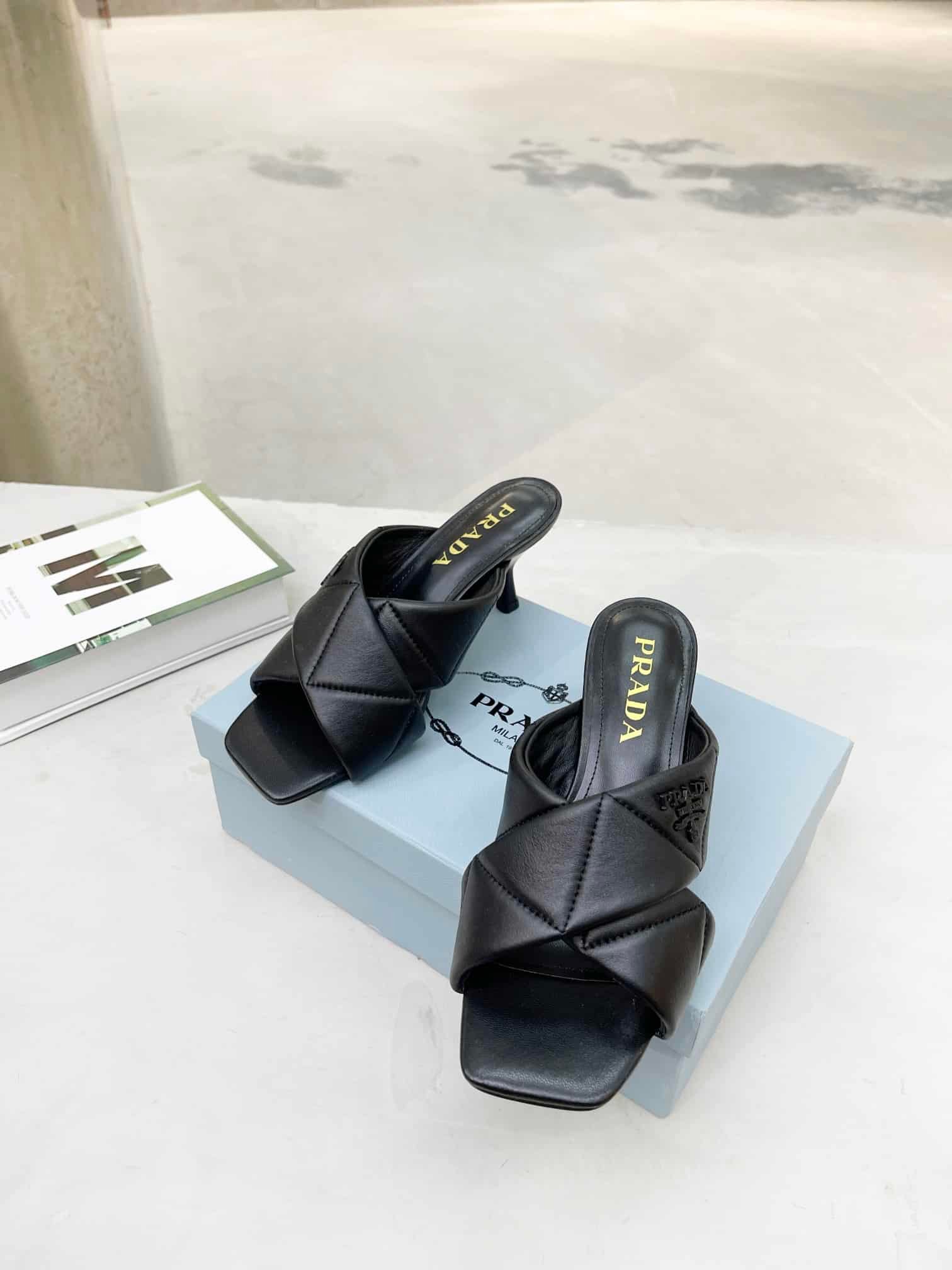 Pra*a Black Quilted Leather Mule