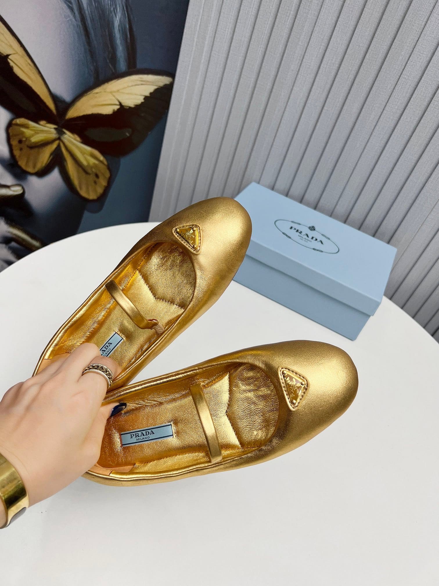 Pra*a Soft Padded Nappa Leather Ballerinas Gold