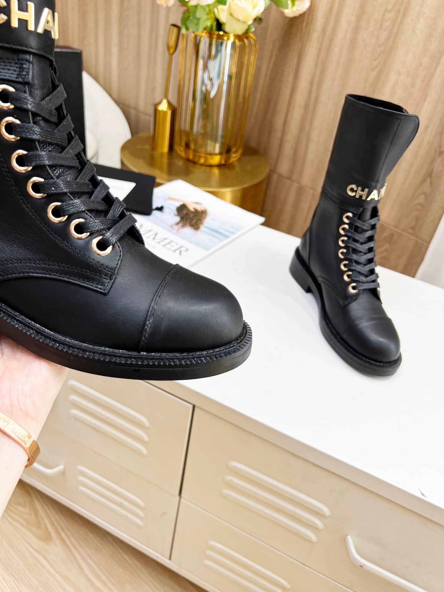 Ch**el Short Black Biker Boot