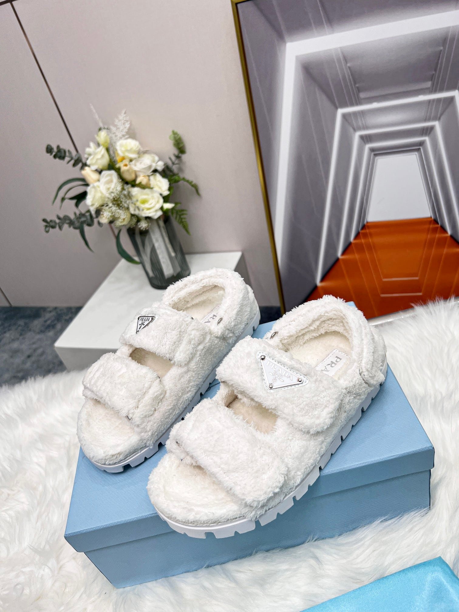 Pra*a White Terrycloth Sandals 1X737Mh39F0009Fd020