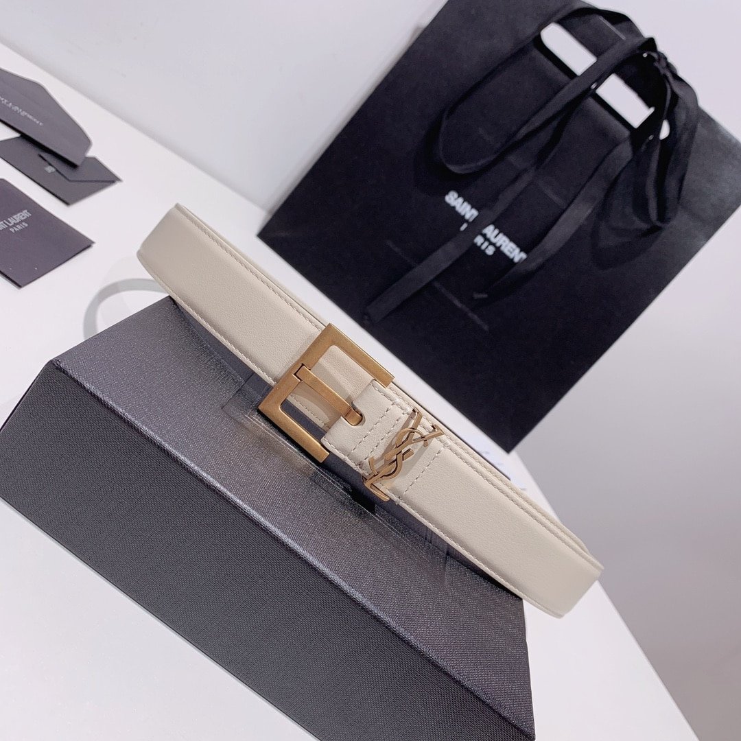 Sa1nt Lau*nt Adjustable Square Buckle Belt White And Gold 634437C0X0W6309