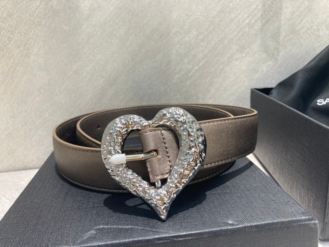 Sa1nt Lau*nt Heart Thin Belt In Silver And Black 640578Dsf0J1000