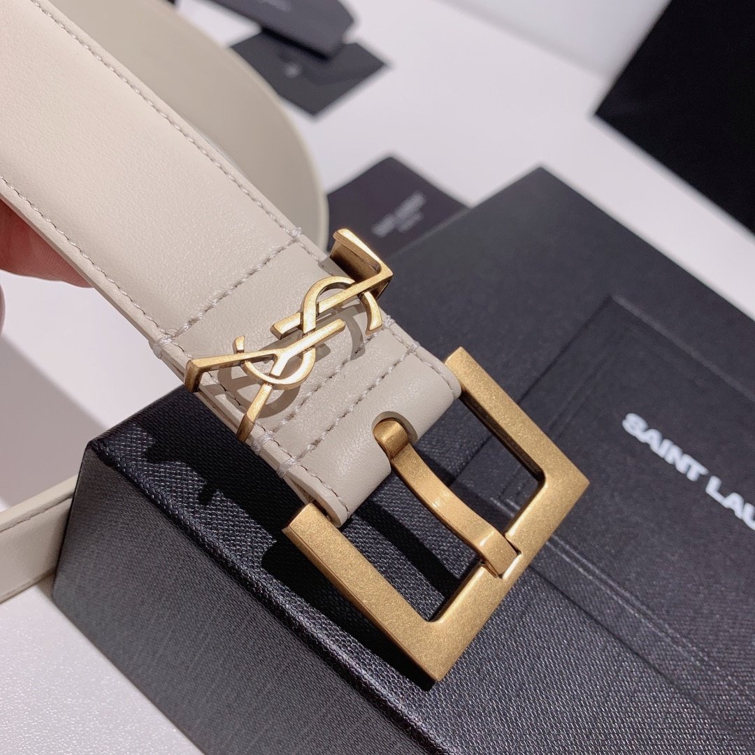Sa1nt Lau*nt Adjustable Square Buckle Belt White And Gold 634437C0X0W6309