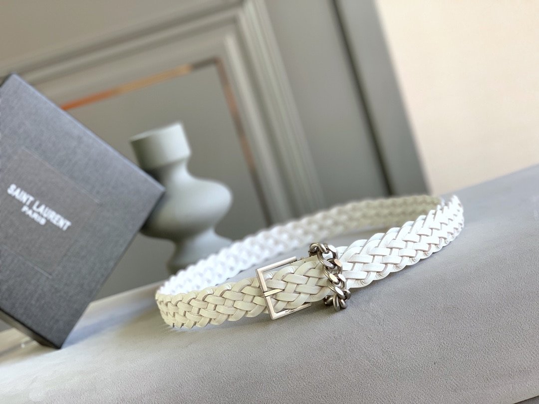 Sa1nt Lau*nt Genuine Leather Universal White And Silver Belt