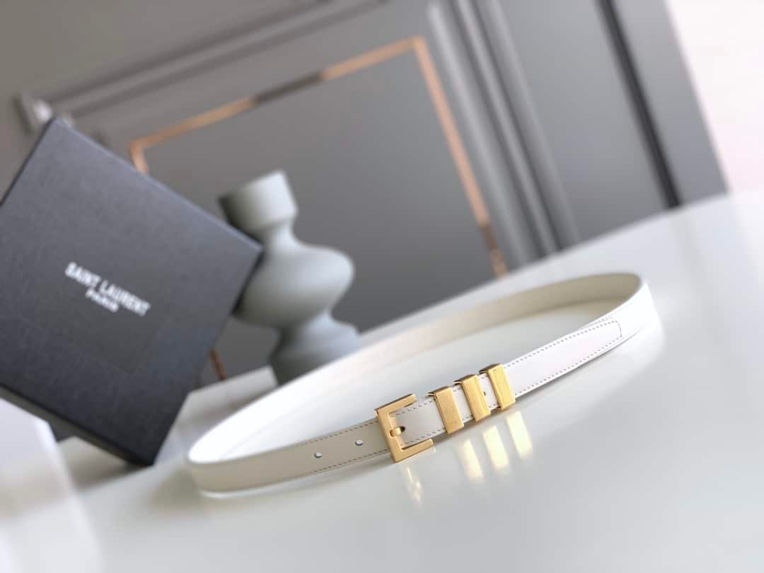 Sa1nt Lau*nt Black 3 Passants Belt White And Gold 3146292551