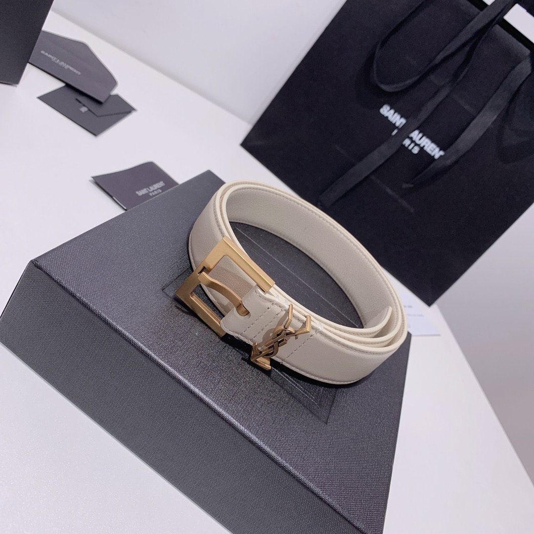 Sa1nt Lau*nt Adjustable Square Buckle Belt White And Gold 634437C0X0W6309