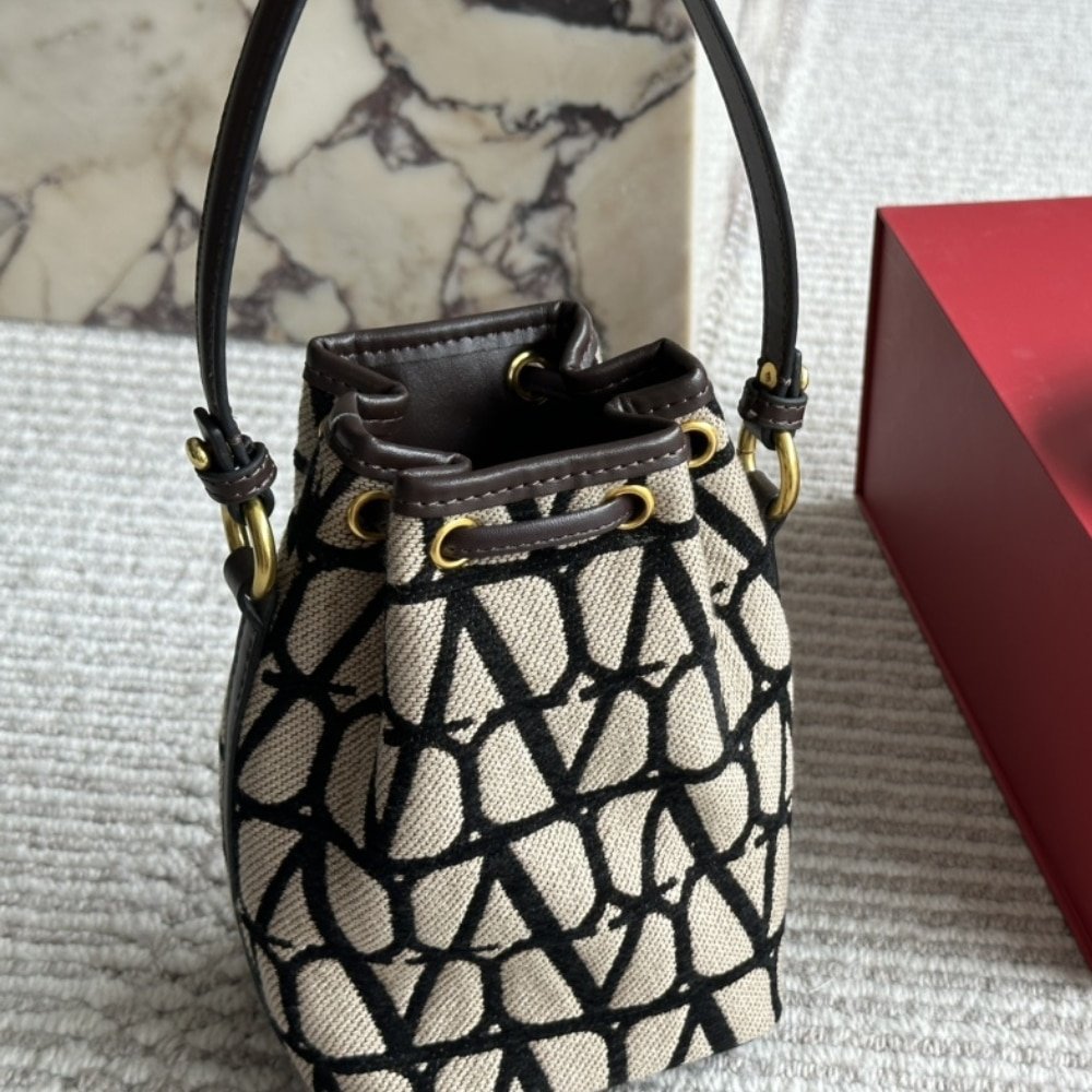 Va1e*ntin0 Mini Vlogo Signature Bucket Bag In Toile Iconographe Brown 22Cm 5W2P0Z44Vri 6Zn