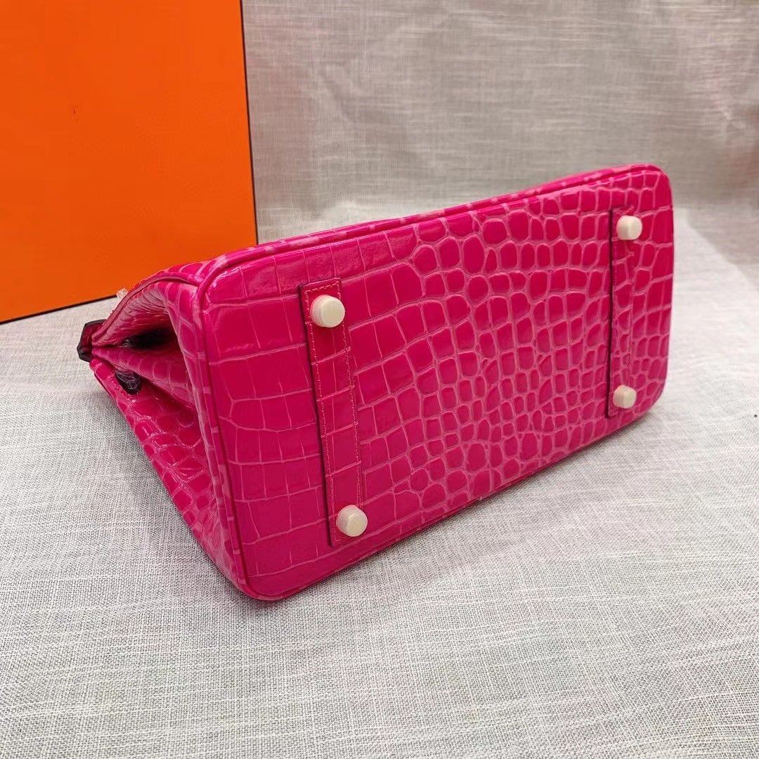 H**me5 Birkin 25 Crocodile Gold-Toned Hardware Dark Pink
