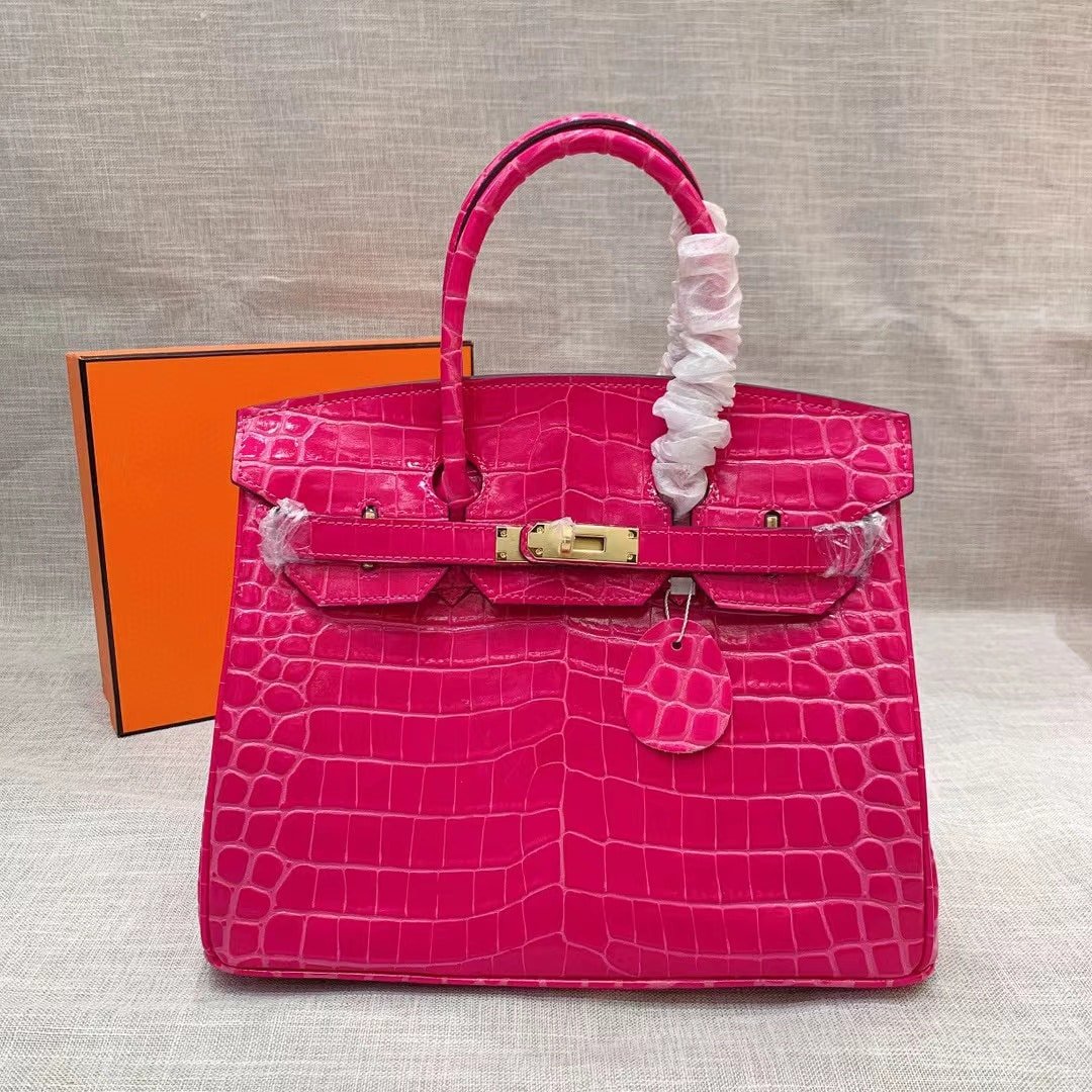 H**me5 Birkin 25 Crocodile Gold-Toned Hardware Dark Pink