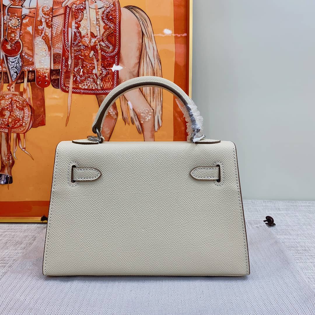 H**me5 Mini Kelly Bag Epsom White Silver Hardware 20Cm