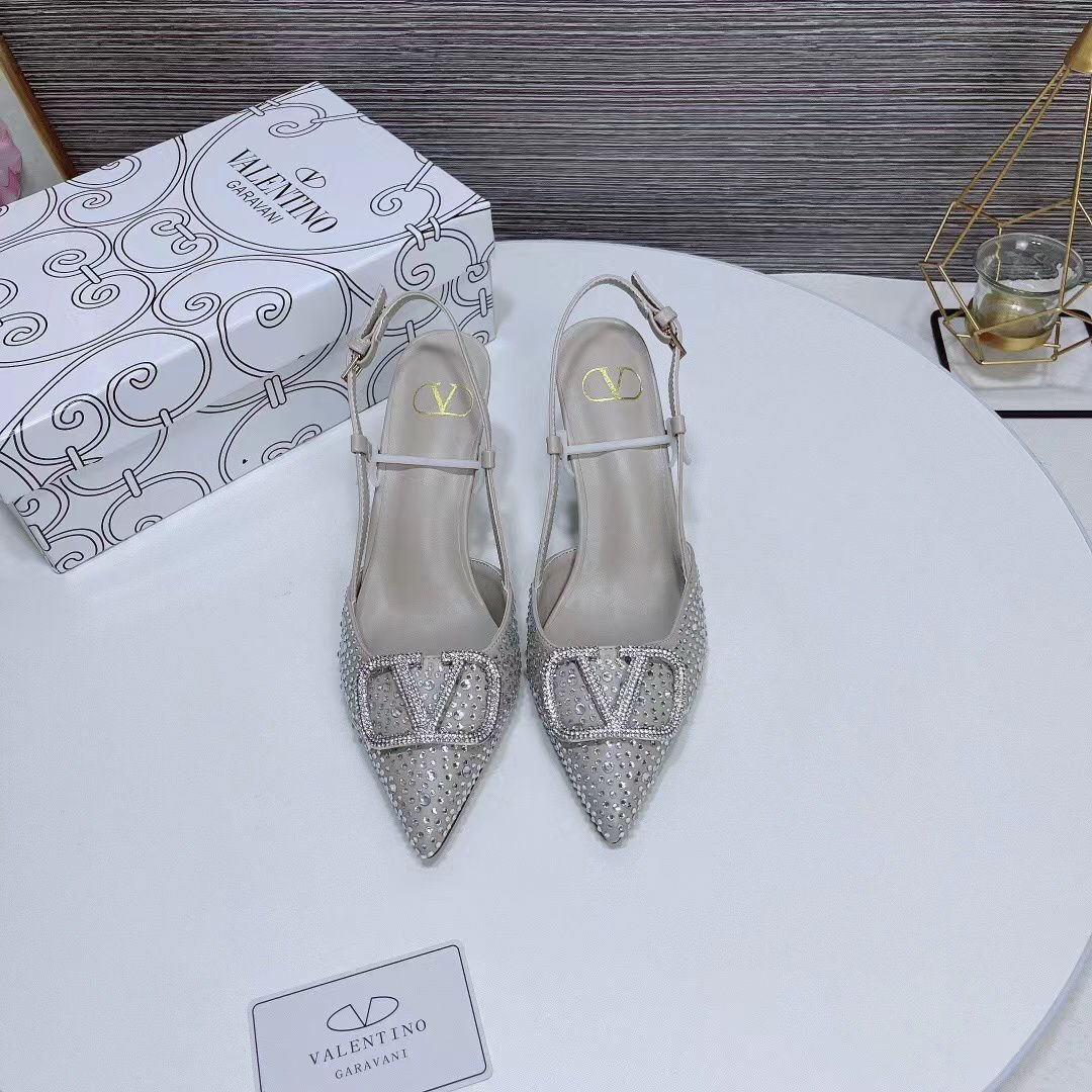 Va1e*ntin0 Vlogo Signature Back Strap Crystal High Heels White