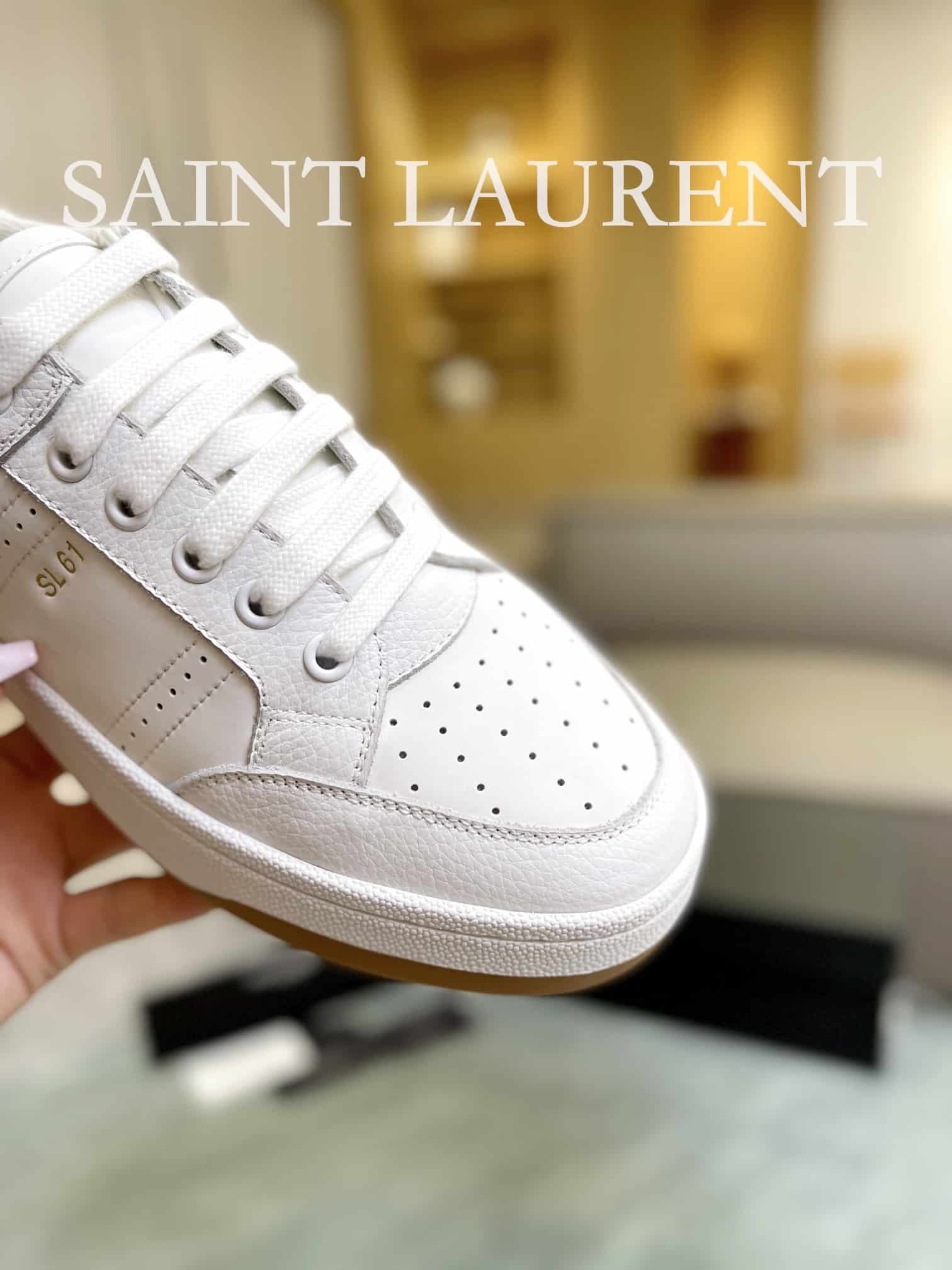 Sa1nt Lau*nt Perforated Leather Sneaker White