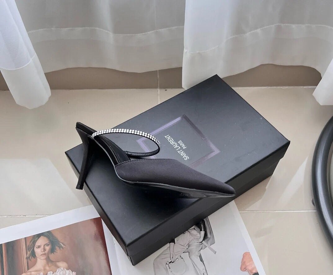 Sa1nt Lau*nt Barbara Mules Satin And Rhinestones In Black 7997159Qn0A1021