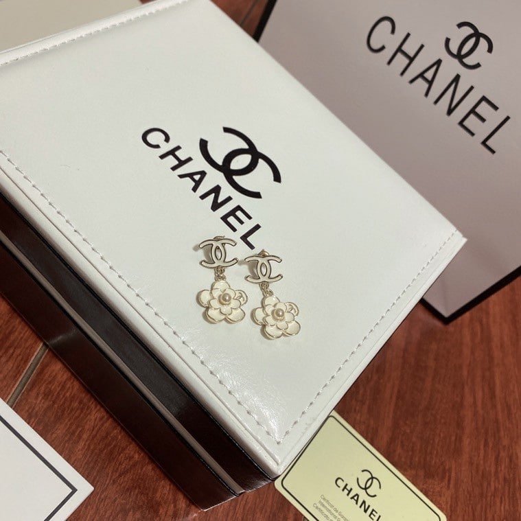 Ch**el Flower White Earrings