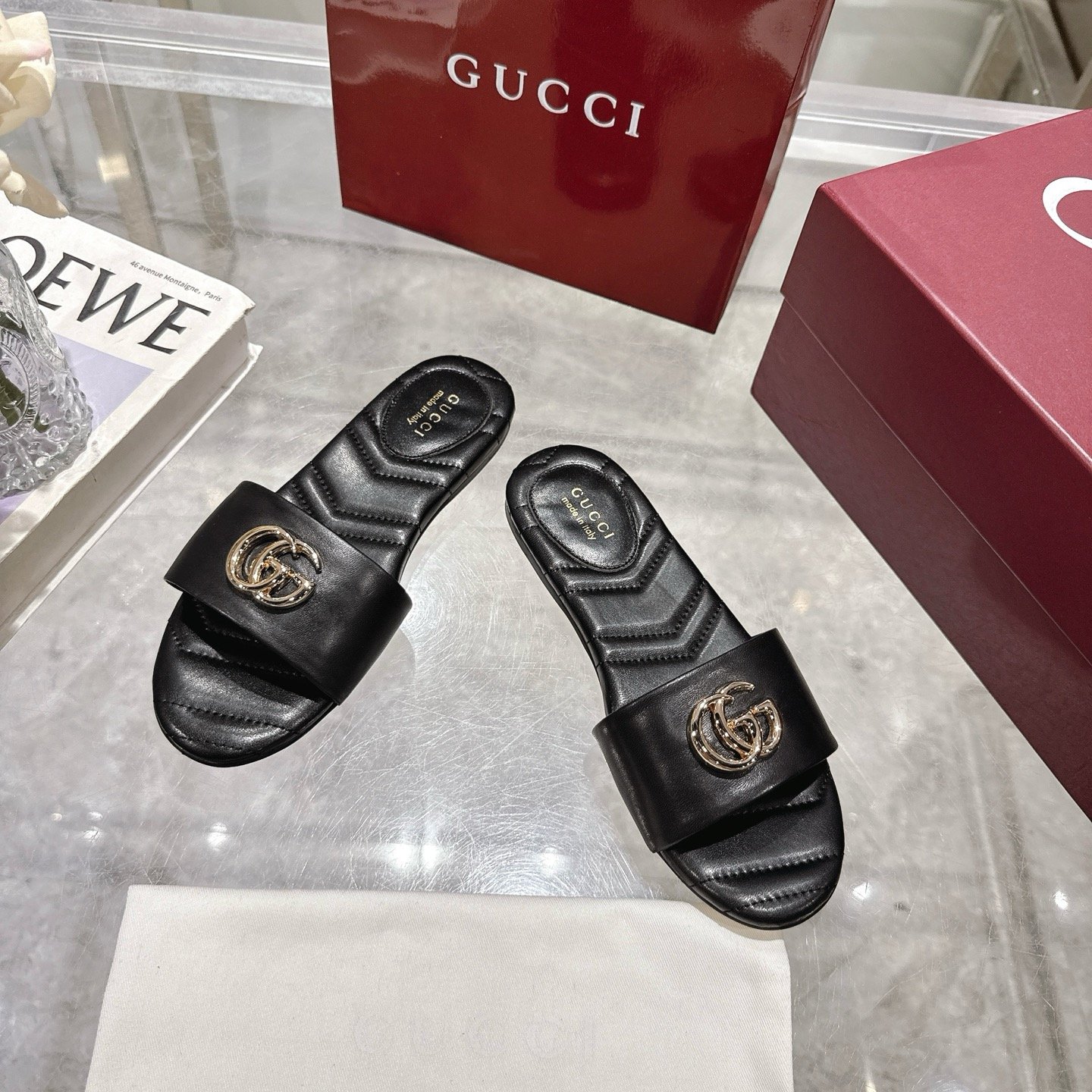 Gvc*1 Women Slide Sandal With Double G Black ‎832449 Bko00 1000