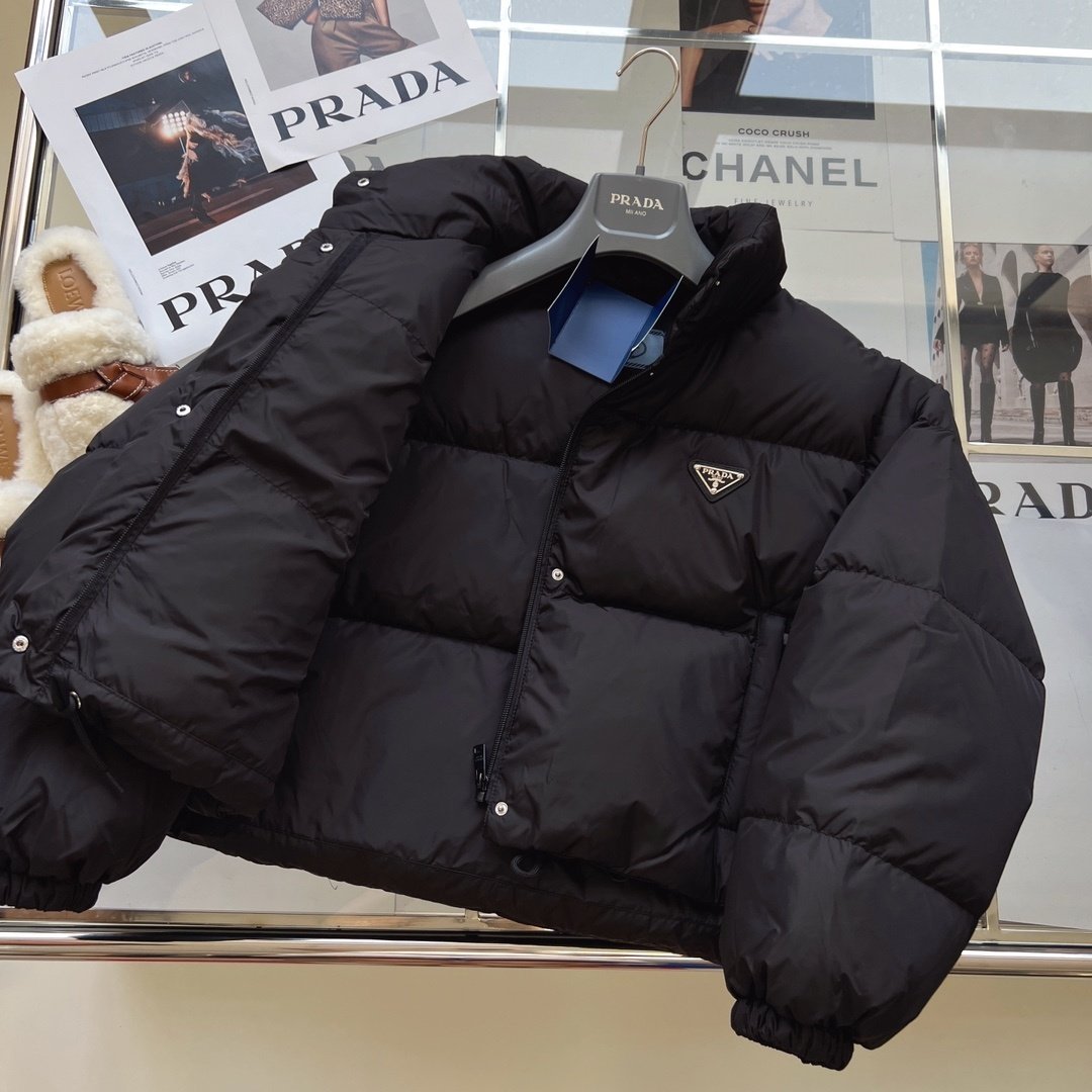 Pra*a Re Nylon Cropped Convertible Down Jacket Black 291805 11A9 F0002 S 222