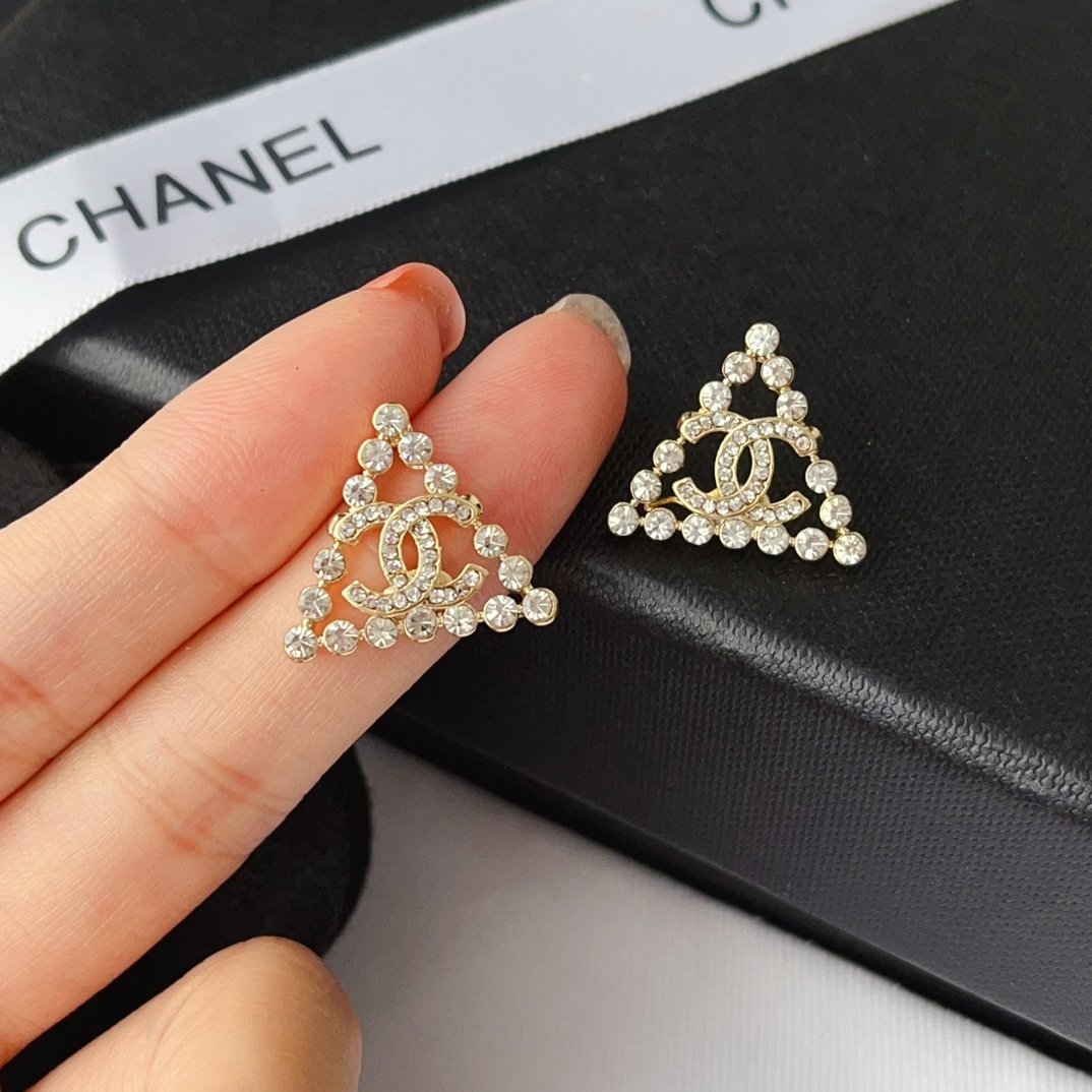 Ch**el Cc Logo With Triangular Gemstones Gold Ab2468 B010203 Nk635