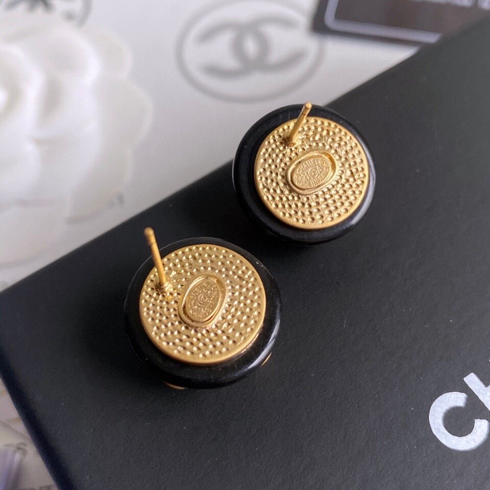 Ch**el Button Black Earrings