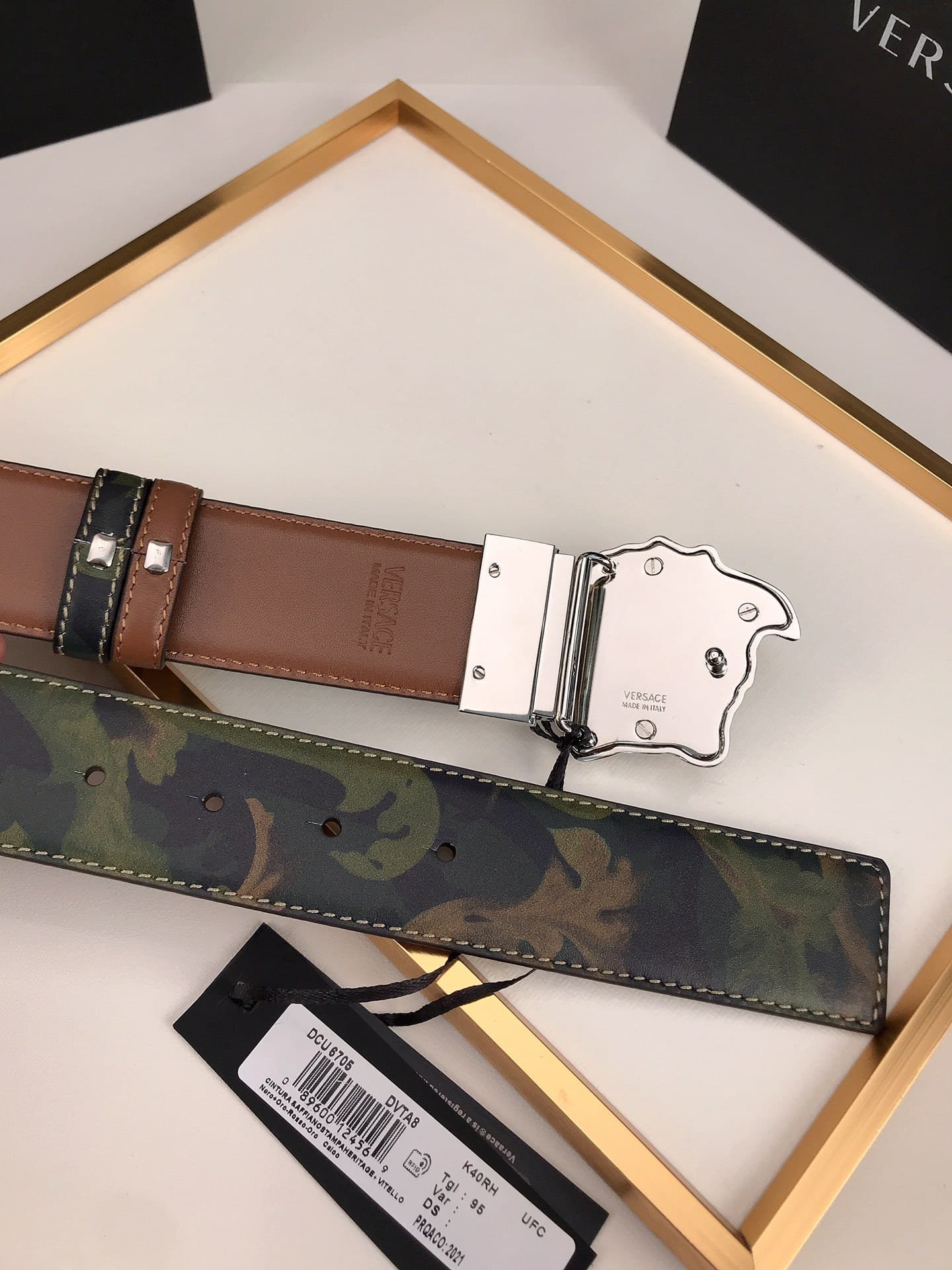 Versace La Medusa Leather Khaki Silver Metal 4Cm