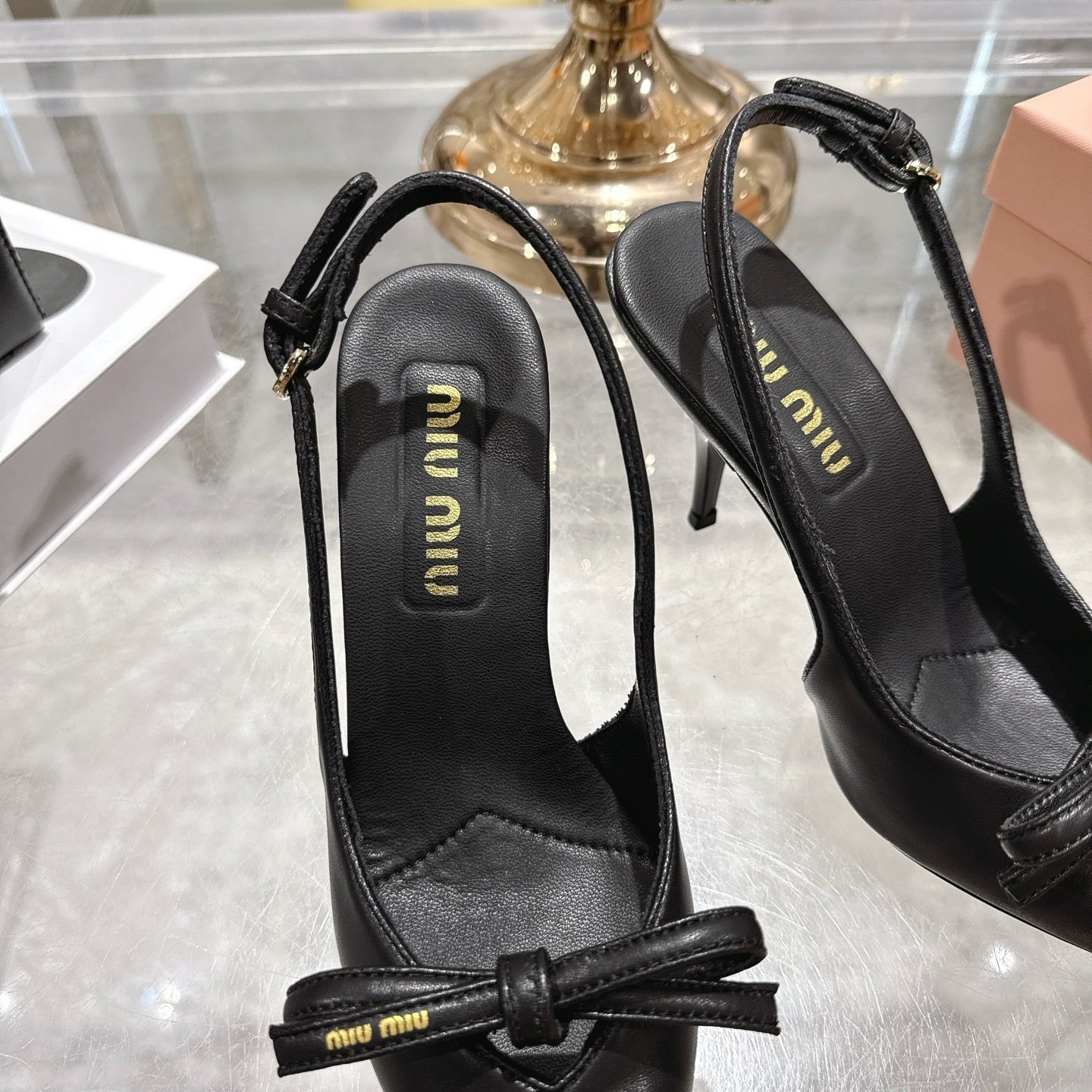 Miu Miu Leather Slingback Pumps With Bow Black 5I474E 79N F0002 F 105