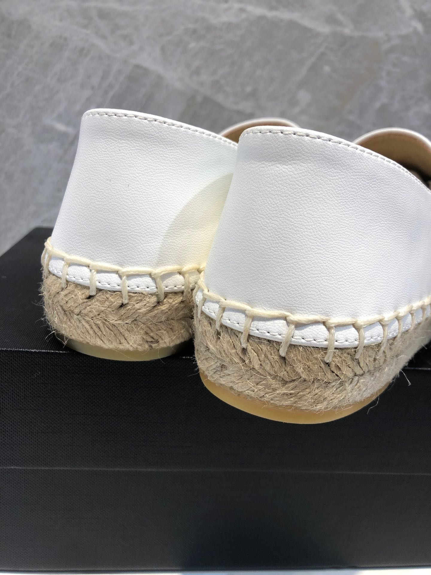 Ch**el Embroidered Espadrille Leather Cap Toe Flats White