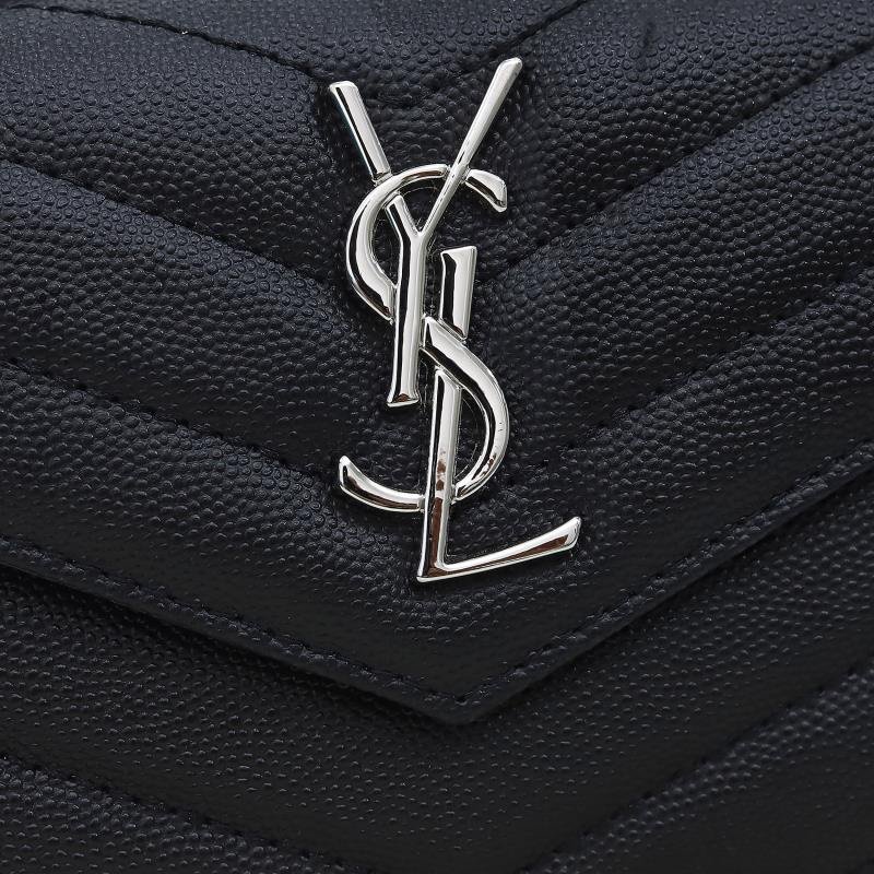 Sa1nt Lau*nt Cassandre Matelassé Small Envelope Wallet In Grain De Poudre Leather Black Silver 13Cm 414404Bow021000