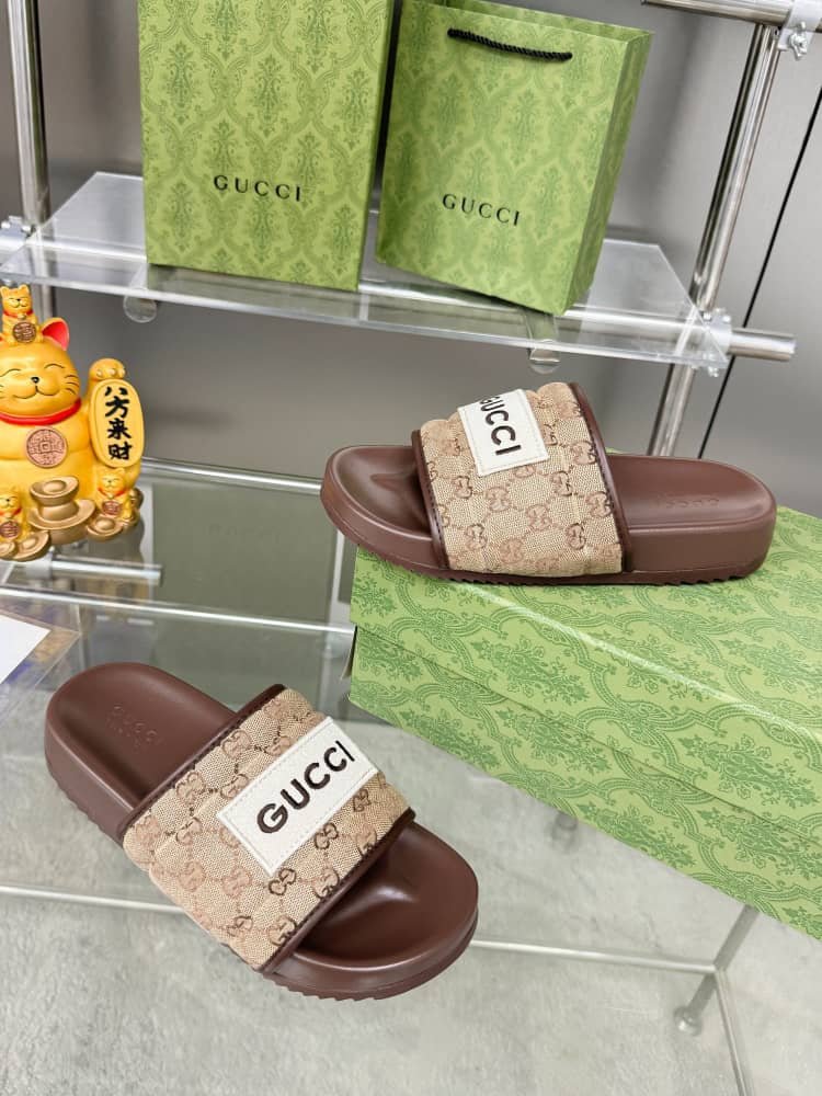 Gvc*1 Gg Horizontal Strap Sandals With Tag In Brown